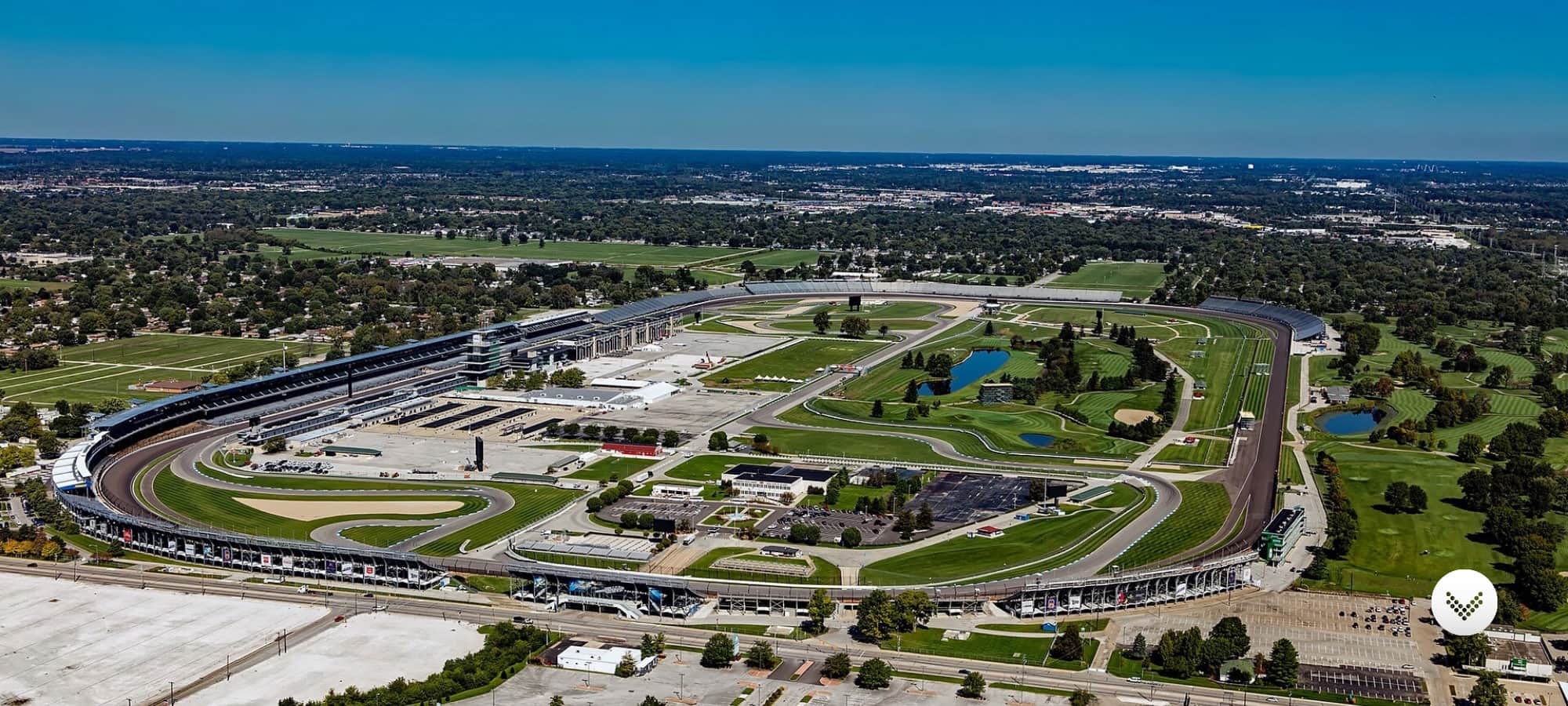 Arial view of the Indianapolis Motor Speedway on a sunny day